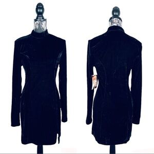 NWT Naked Wardrobe black velvet long sleeve mini dress
